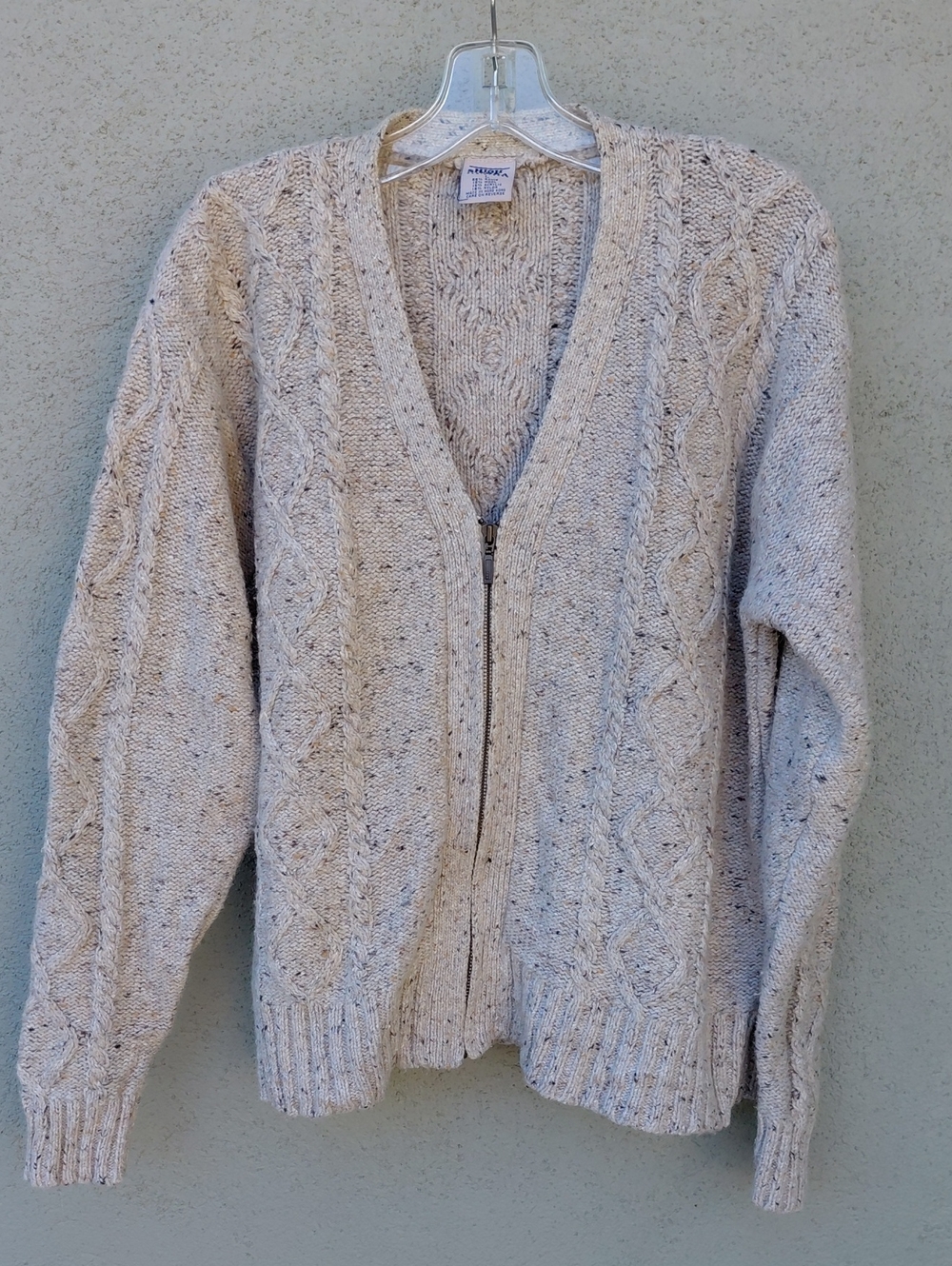 Vintage High Sierra Zip Oatmeal Wool Blend V-neck Cable Cardigan Women's Large